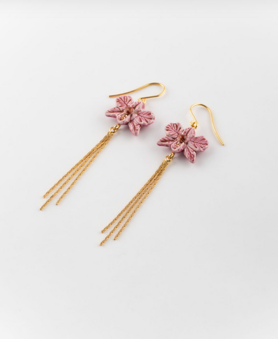 GOLDEN STRINGS PINK ORCHID EARRINGS