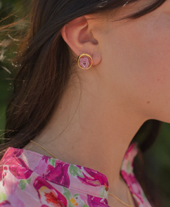 PANSY ON A HOOP STUD EARRINGS