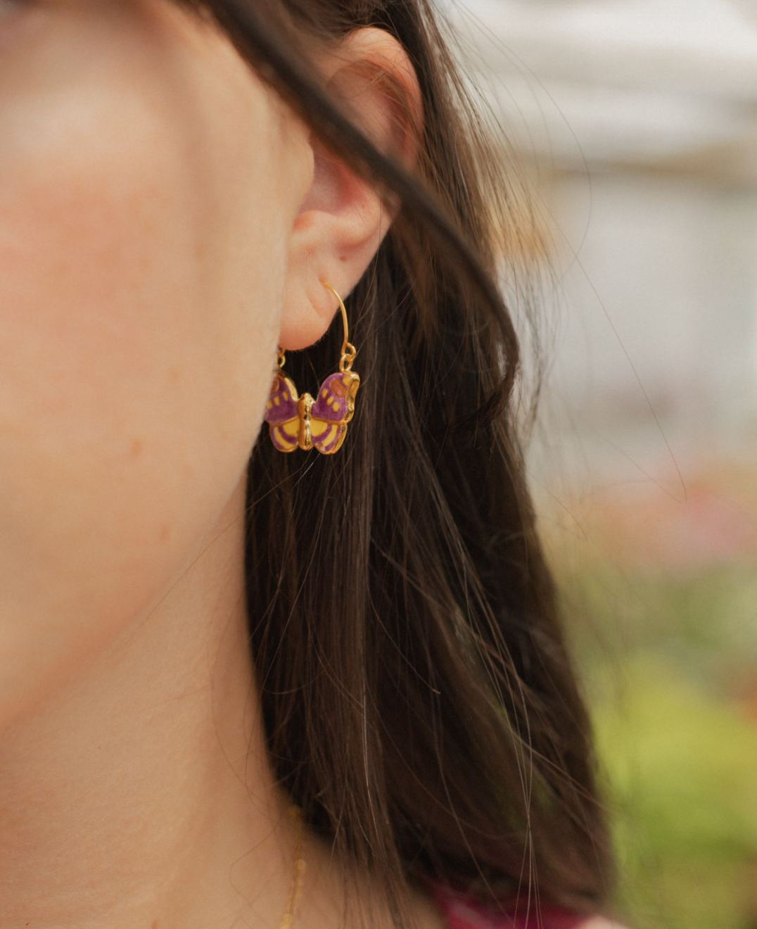 FIGS AND FLOWERS BUTTERFLY HOOP EARRINGS
