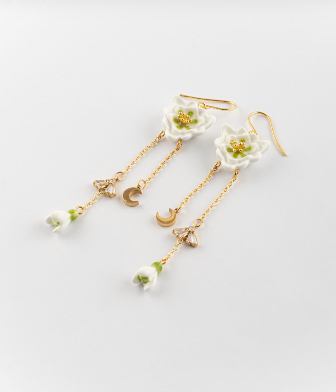 SNOWDROP & MOON PENDANT EARRINGS