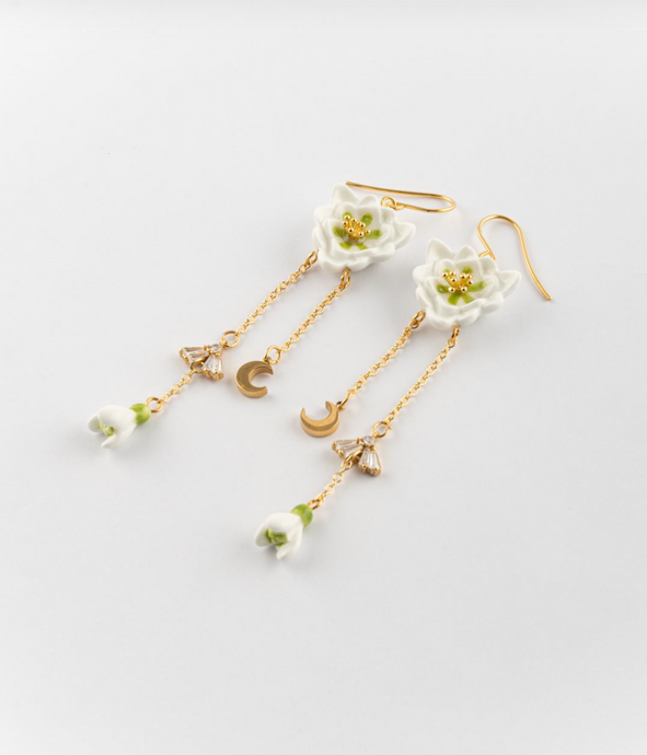 SNOWDROP & MOON PENDANT EARRINGS