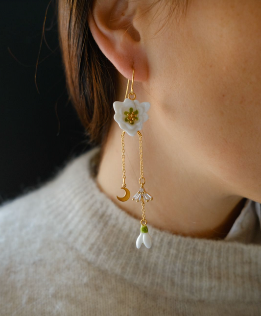 SNOWDROP & MOON PENDANT EARRINGS