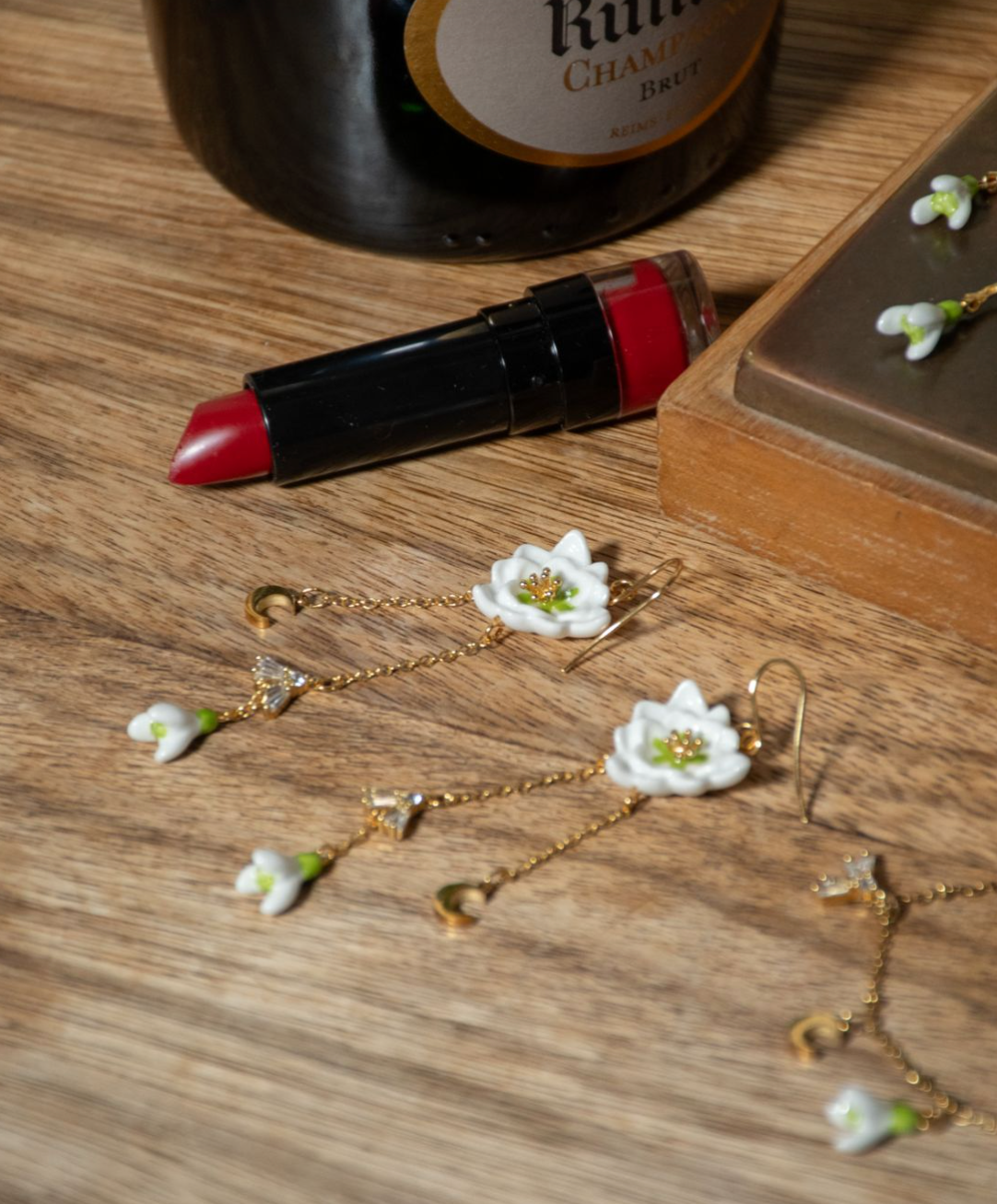 SNOWDROP & MOON PENDANT EARRINGS