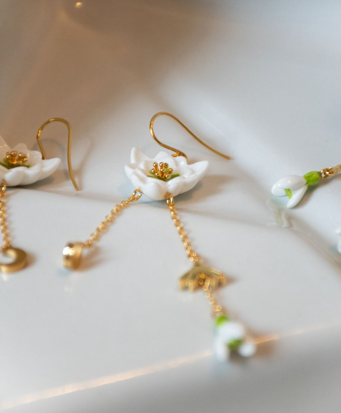 SNOWDROP & MOON PENDANT EARRINGS