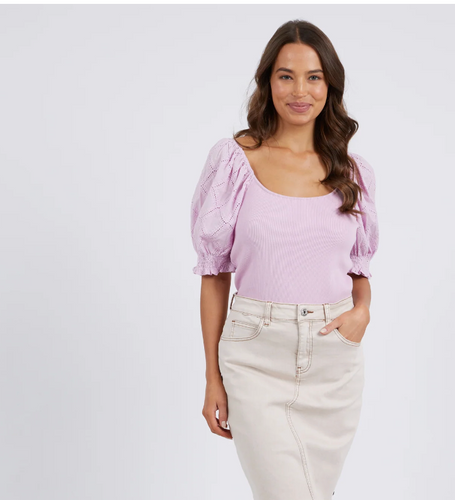 OTTILIE BRODERIE TOP  - SWEET LILAC