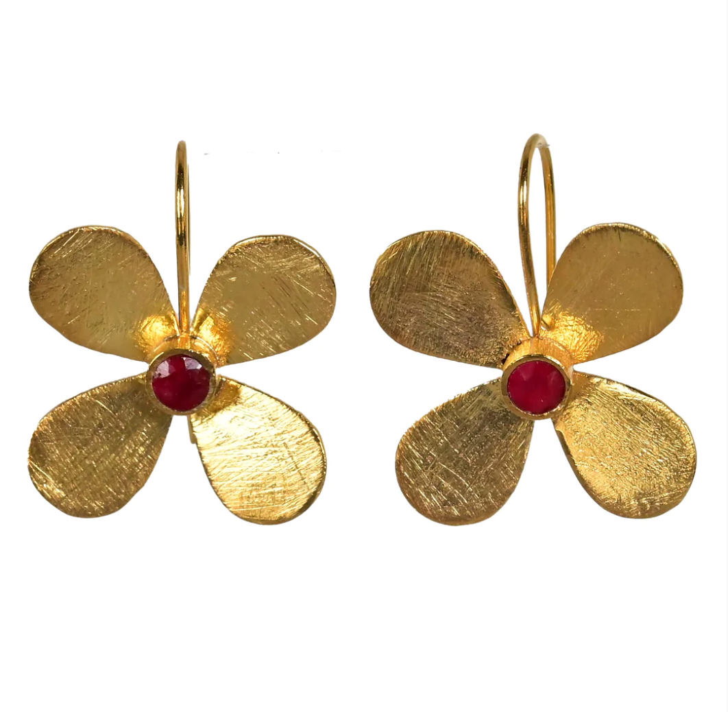 EMBER GOLD PLATED FLOWER EARRINGS WITH GEMSTONE CENTRE
