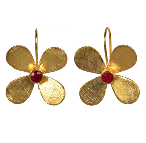 GOLD PLATED FLOWER EARRINGS WITH GEMSTONE CENTRE