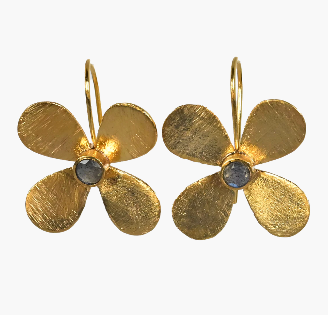 EMBER GOLD PLATED FLOWER EARRINGS WITH GEMSTONE CENTRE