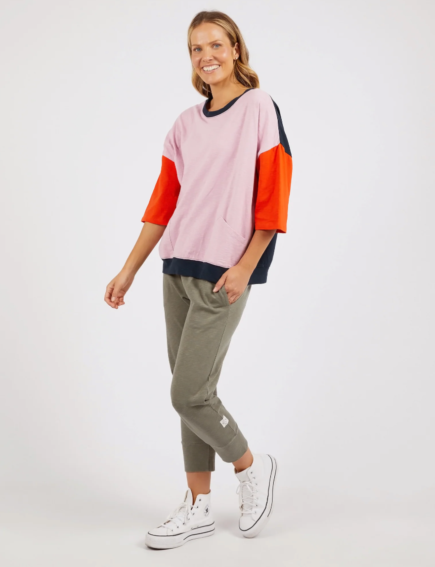 MAZIE SWEAT - COLOUR BLOCK PINK TANGELO NAVY