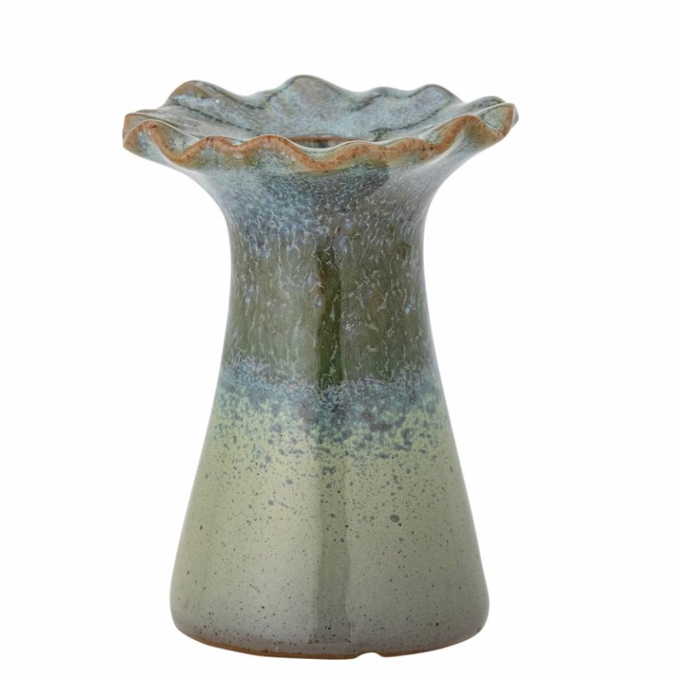 AKEEM STONEWARE CANDLE HOLDER - GREEN