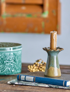 AKEEM STONEWARE CANDLE HOLDER - GREEN