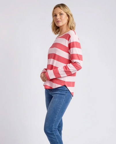 ELM SPRITZ STRIPE L/S TEE - CORAL