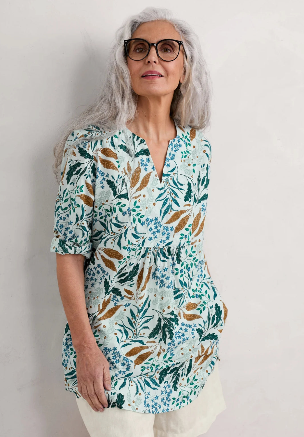 OP ART TUNIC - RIVERBED FLORAL CHALK