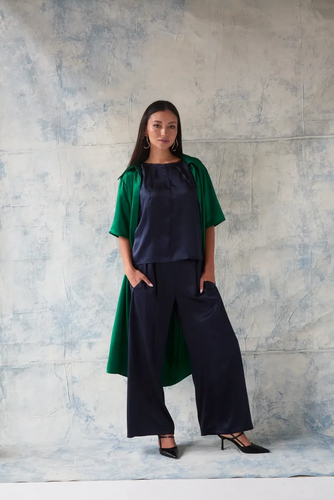 CHARLI RELAXED FIT SILK PANTS - MIDNIGHT