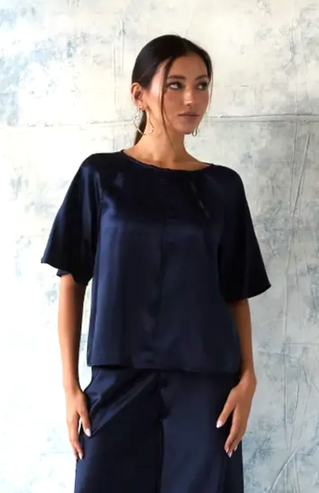 TABITHA SILK TOP - MIDNIGHT