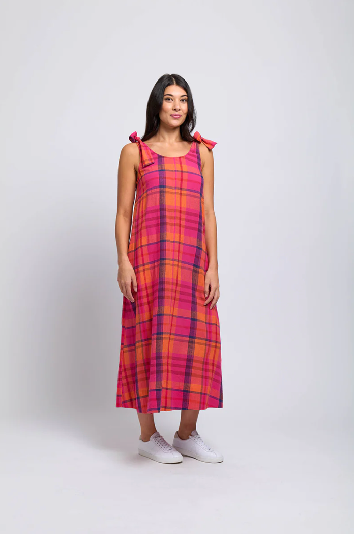 BALI TIE DRESS - PINK CHECK