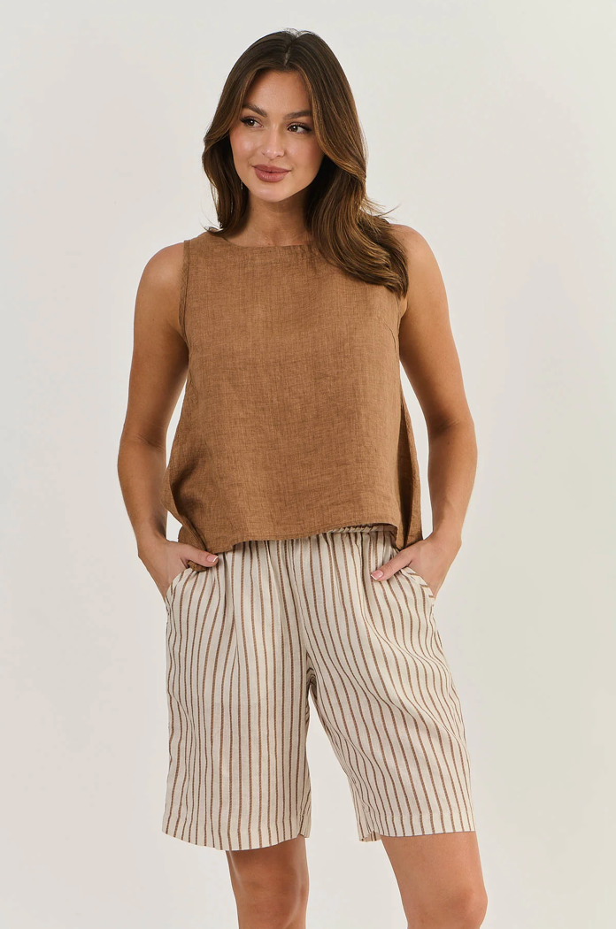 LINEN SLEEVELESS TOP - GINGERBREAD