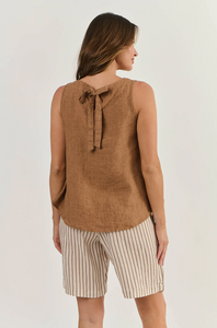 LINEN SLEEVELESS TOP - GINGERBREAD