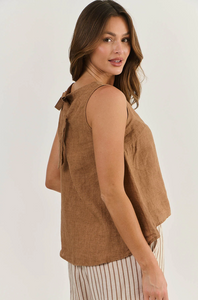 LINEN SLEEVELESS TOP - GINGERBREAD