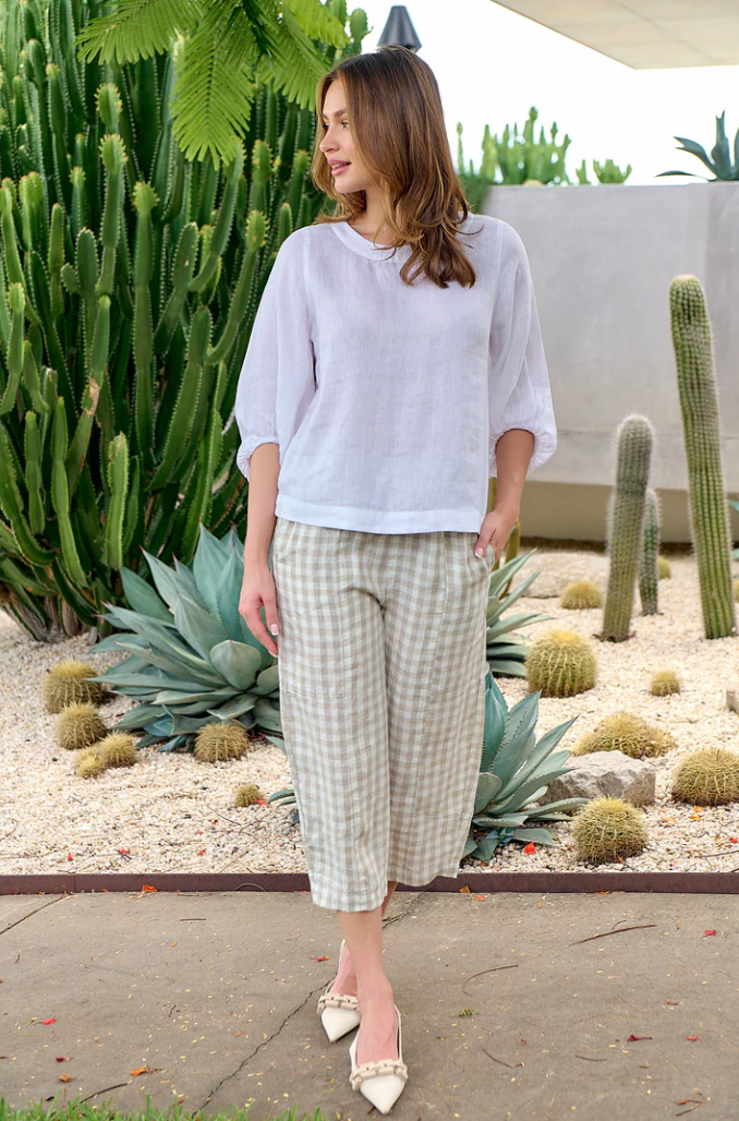 LINEN PANTS - NOUGAT CHECK