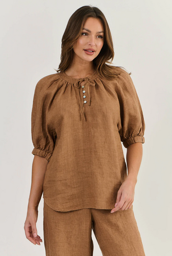 LINEN BUTTON TOP - GINGERBREAD