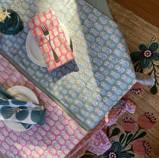 DUCK EGG BLUE PINEAPPLE TABLECLOTH - SMALL