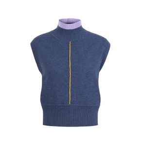 SLEEVELESS PULLOVER - COLOUR BLOCKING STONE BLUE