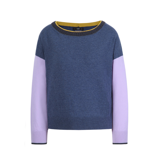 BOAT-NECK PULLOVER - COLOUR BLOCKING STONE BLUE