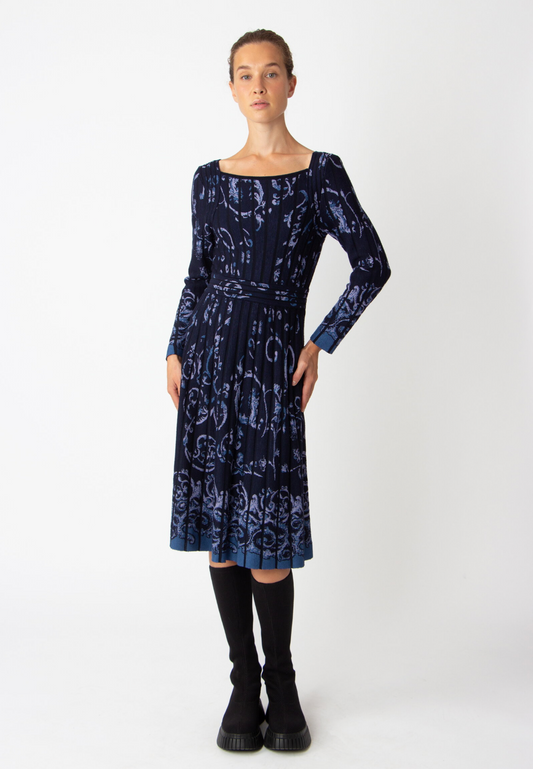 JACQUARD DRESS - ILLUMINATION PATTERN NAVY