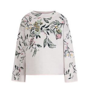 BOAT-NECK PULLOVER - FLORAL PATTERN WHITE