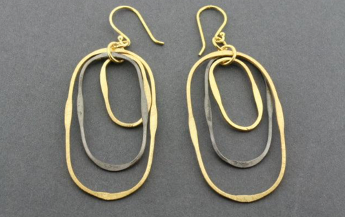 3 OVAL HOOP EARRINGS - GOLD PLATED & OXIDISED