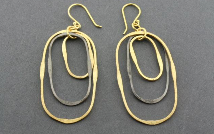3 OVAL HOOP EARRINGS - GOLD PLATED & OXIDISED