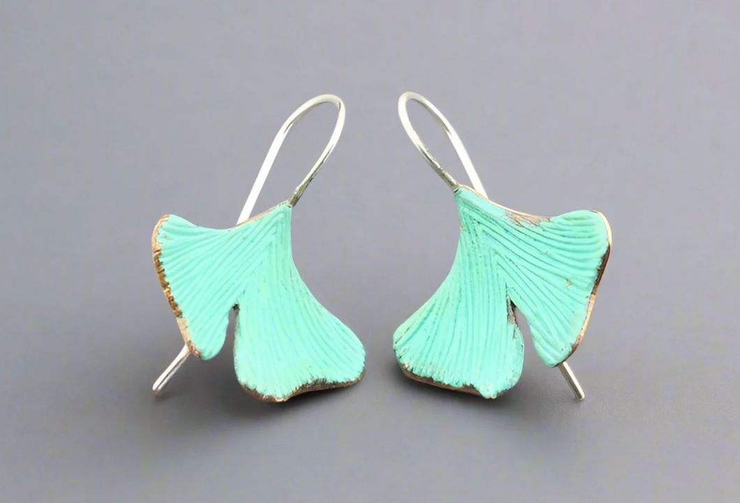 LARGE COPPER PATINA GINKGO EARRINGS