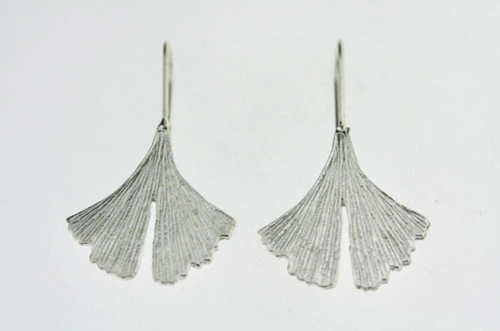 SILVER GINKGO LEAF EARRINGS