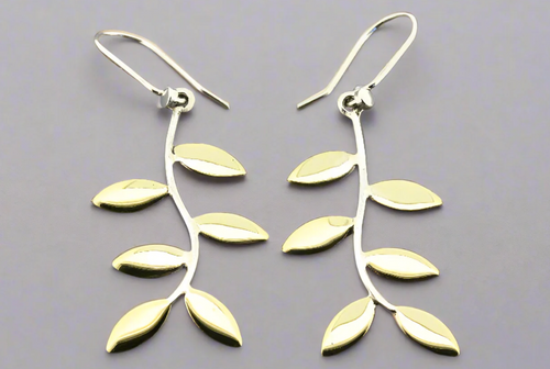 6 LEAF CURVED BRASS & SILVER EARRINGS