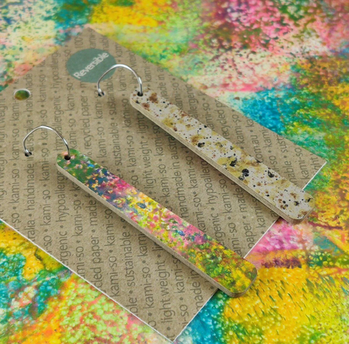 REVERSIBLE MEDIUM PADDLE RECYCLED PAPER EARRINGS -  BRIGHTS & STONE SPECKLE