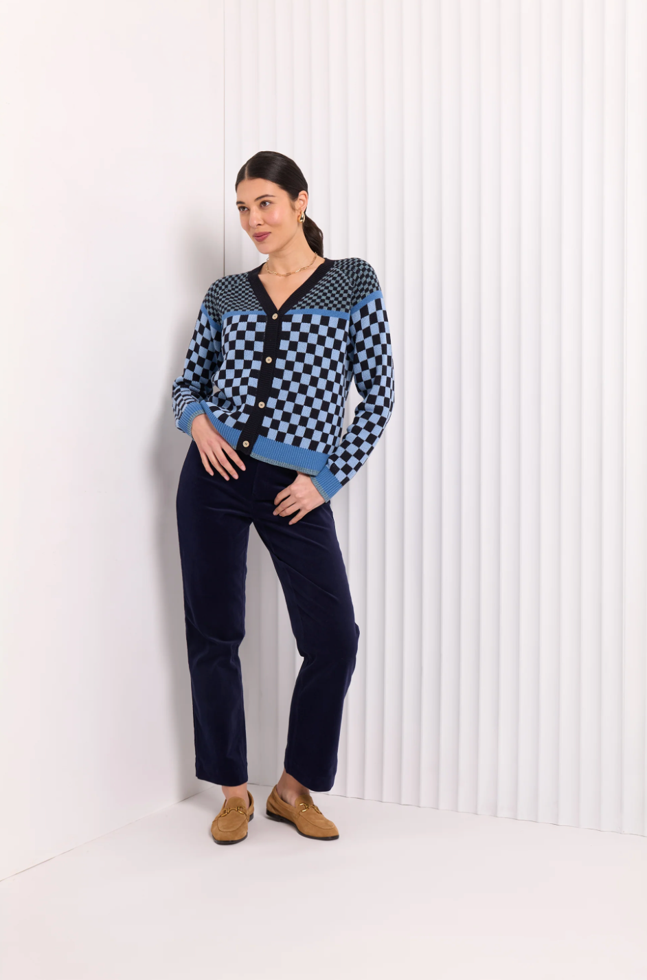 CHECKMATE CARDIGAN - NAVY MIX