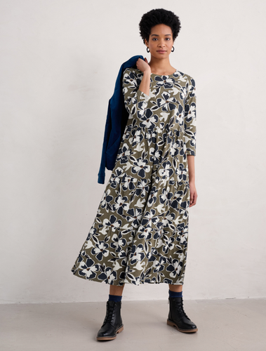 LINE STROKES DRESS - BIRD FLOWER DARK SEAGRASS