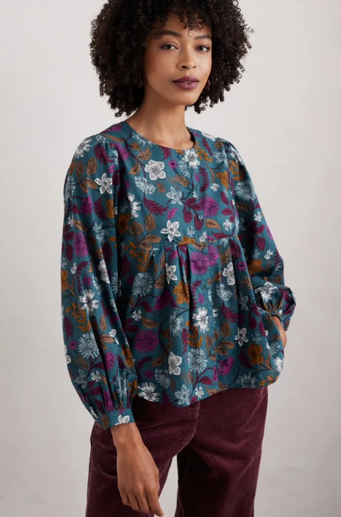 THORNAPPLE SHIRT - WOODBLOCK BLOOM DUSKY JADE