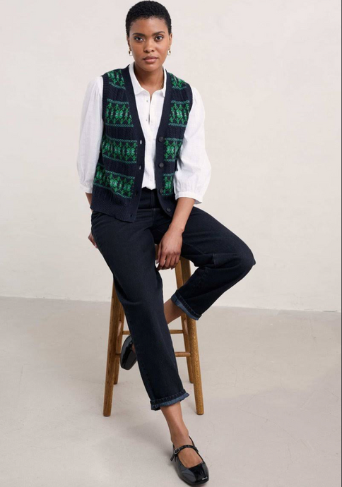 PARTRIDGE WAISTCOAT VEST - PORCELAIN MARITIME HEDGEROW