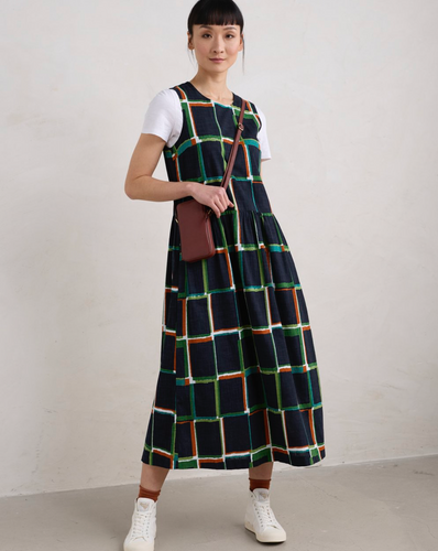 SLEEVELESS BROUSE DRESS - WINDOW PANES MARITIME