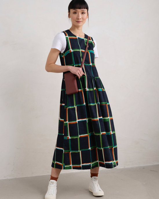 SLEEVELESS BROUSE DRESS - WINDOW PANES MARITIME