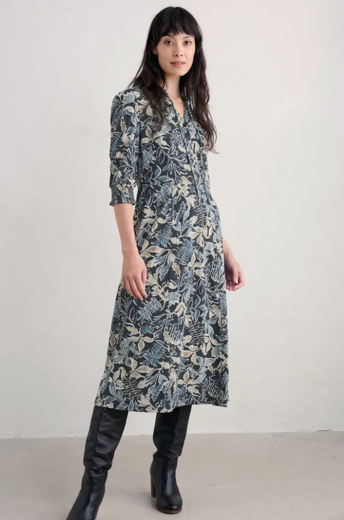 FOXTROT DRESS - INKED FOLIAGE DUSKY JADE