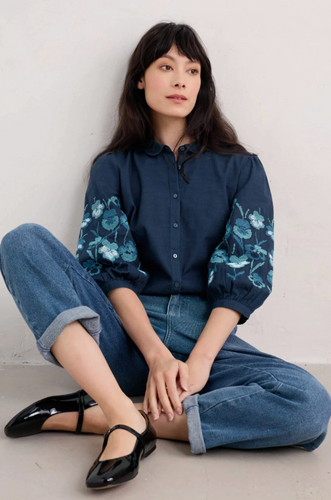 HOPE COTTAGE EMBROIDERED BLOUSE - MARITIME