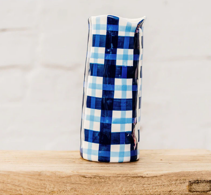 LARGE GINGHAM VASE -  NAVY & CORNFLOWER BLUE