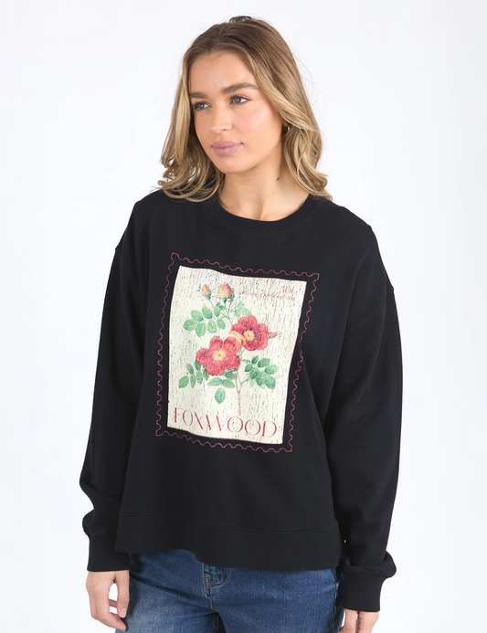 STAMPED FLORAL CREW - BLACK