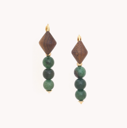 FRENCH HOOK EARRINGS WITH 3 AVENTURINE BEADS