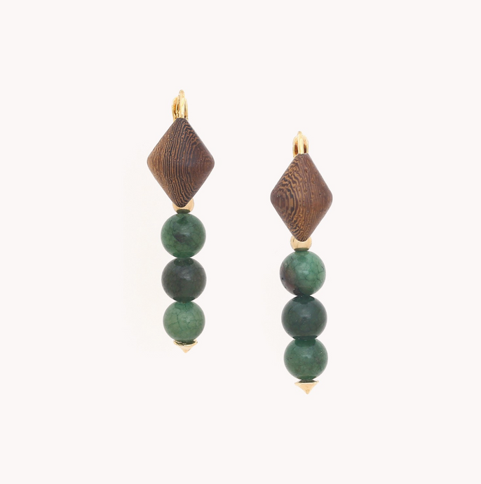 FRENCH HOOK EARRINGS WITH 3 AVENTURINE BEADS