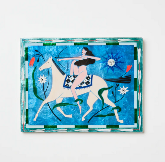 FABLE HORSEBACK BLUE RECTANGLE WALL ART