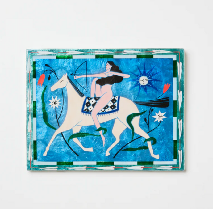 FABLE HORSEBACK BLUE RECTANGLE WALL ART